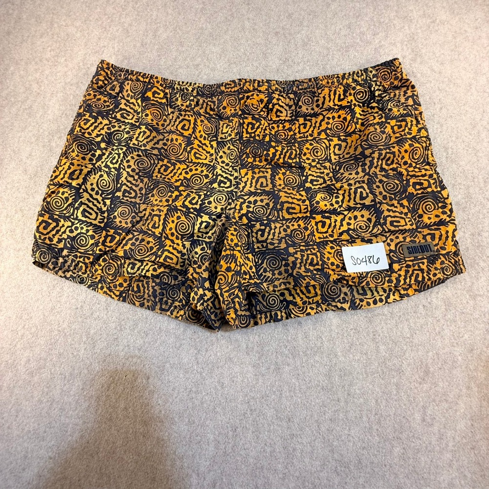 Vintage Sideout Mens Swim Trunks Orange Black Tribal Swirl Print XL 18108 90s